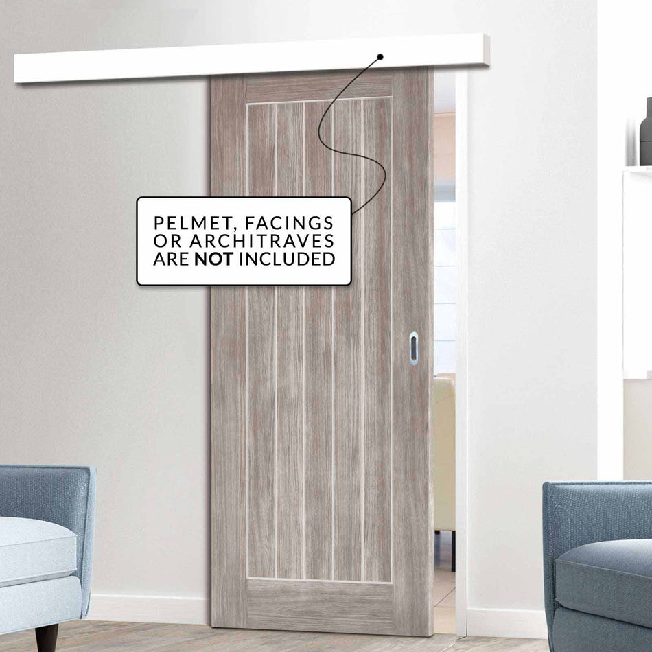 Single Sliding Door & Wall Track - Laminate Mexicano Light Grey Door - Prefinished