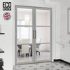 Manchester 3 Pane Solid Wood Internal Door Pair UK Made DD6306G - Clear Glass - Eco-Urban® Mist Grey Premium Primed