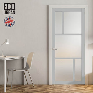 Image: Handmade Eco-Urban Aran 5 Pane Solid Wood Internal Door UK Made DD6432SG Frosted Glass - Eco-Urban® Mist Grey Premium Primed
