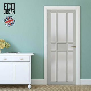 Image: Handmade Eco-Urban Tromso 8 Pane 1 Panel Solid Wood Internal Door UK Made DD6402SG Frosted Glass - Eco-Urban® Mist Grey Premium Primed