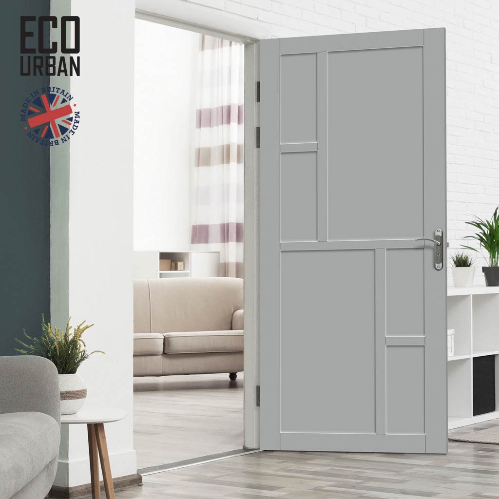 Cairo 6 Panel Solid Wood Internal Door UK Made DD6419 - Eco-Urban® Mist Grey Premium Primed