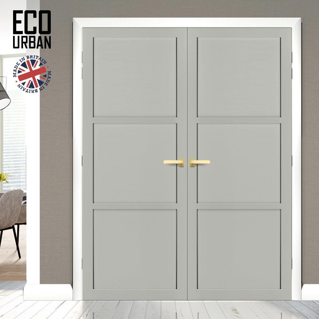 Manchester 3 Panel Solid Wood Internal Door Pair UK Made DD6305 - Eco-Urban® Mist Grey Premium Primed