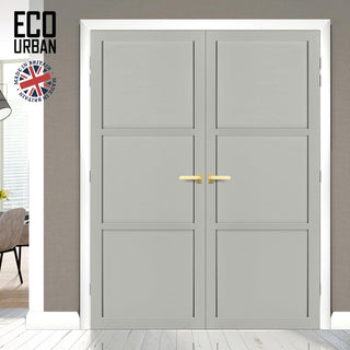 Image: Handmade Eco-Urban Manchester 3 Panel Door Pair DD6305 - Light Grey Premium Primed