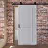 Top Mounted Black Sliding Track & Solid Wood Door - Eco-Urban® Glasgow 6 Panel Solid Wood Door DD6314 - Mist Grey Premium Primed