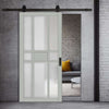 Top Mounted Black Sliding Track & Solid Wood Door - Eco-Urban® Tromso 8 Pane 1 Panel Solid Wood Door DD6402SG Frosted Glass - Mist Grey Premium Primed