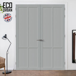 Image: Bronx 4 Panel Solid Wood Internal Door Pair UK Made DD6315  - Eco-Urban® Mist Grey Premium Primed