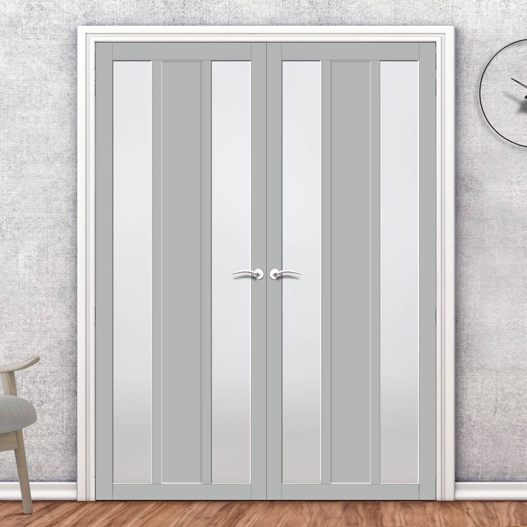 Handmade Eco-Urban Avenue 2 Pane 1 Panel Door Pair DD6410SG Frosted Glass - Light Grey Premium Primed