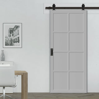 Image: Top Mounted Black Sliding Track & Solid Wood Door - Eco-Urban® Perth 8 Panel Solid Wood Door DD6318 - Mist Grey Premium Primed