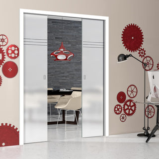 Image: Linton 8mm Obscure Glass - Clear Printed Design - Double Evokit Pocket Door