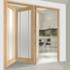 Three Folding Doors & Frame Kit - Lincoln 3 Pane Oak 3+0 - Frosted Glass - Unfinished