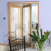 Two Folding Doors & Frame Kit - Lincoln 3 Pane Oak 2+0 - Frosted Glass - Unfinished