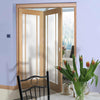 Two Folding Doors & Frame Kit - Lincoln 3 Pane Oak 2+0 - Frosted Glass - Unfinished