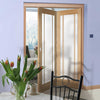 Two Folding Doors & Frame Kit - Lincoln 3 Pane Oak 2+0 - Frosted Glass - Unfinished