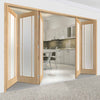 Five Folding Doors & Frame Kit - Lincoln 3 Pane Oak 3+2 - Frosted Glass - Unfinished