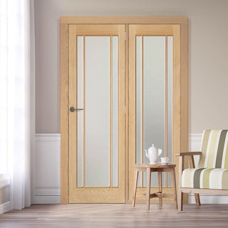 Image: ThruEasi Room Divider - Lincoln 3 Pane Oak Frosted Glass Unfinished Door with Single Side