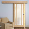 Single Sliding Door & Wall Track - Lincoln 3 Pane Oak Door - Frosted Glass - Unfinished