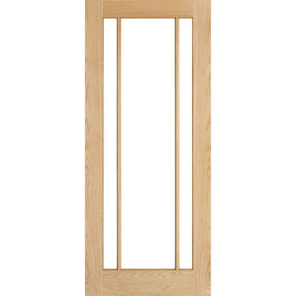 Double Sliding Door & Track - Lincoln 3 Pane Oak Doors - Clear Glass - Unfinished