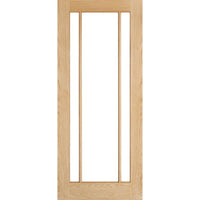 Double Sliding Door & Track - Lincoln 3 Pane Oak Doors - Clear Glass - Unfinished