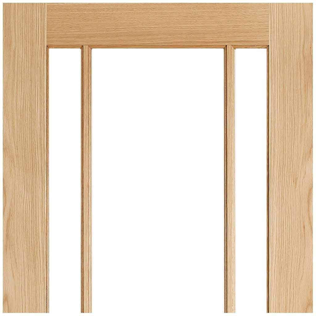 Double Sliding Door & Track - Lincoln 3 Pane Oak Doors - Clear Glass - Unfinished