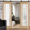 Top Mounted Black Sliding Track & Double Door - Lincoln Oak Doors - Frosted Glass - Unfinished
