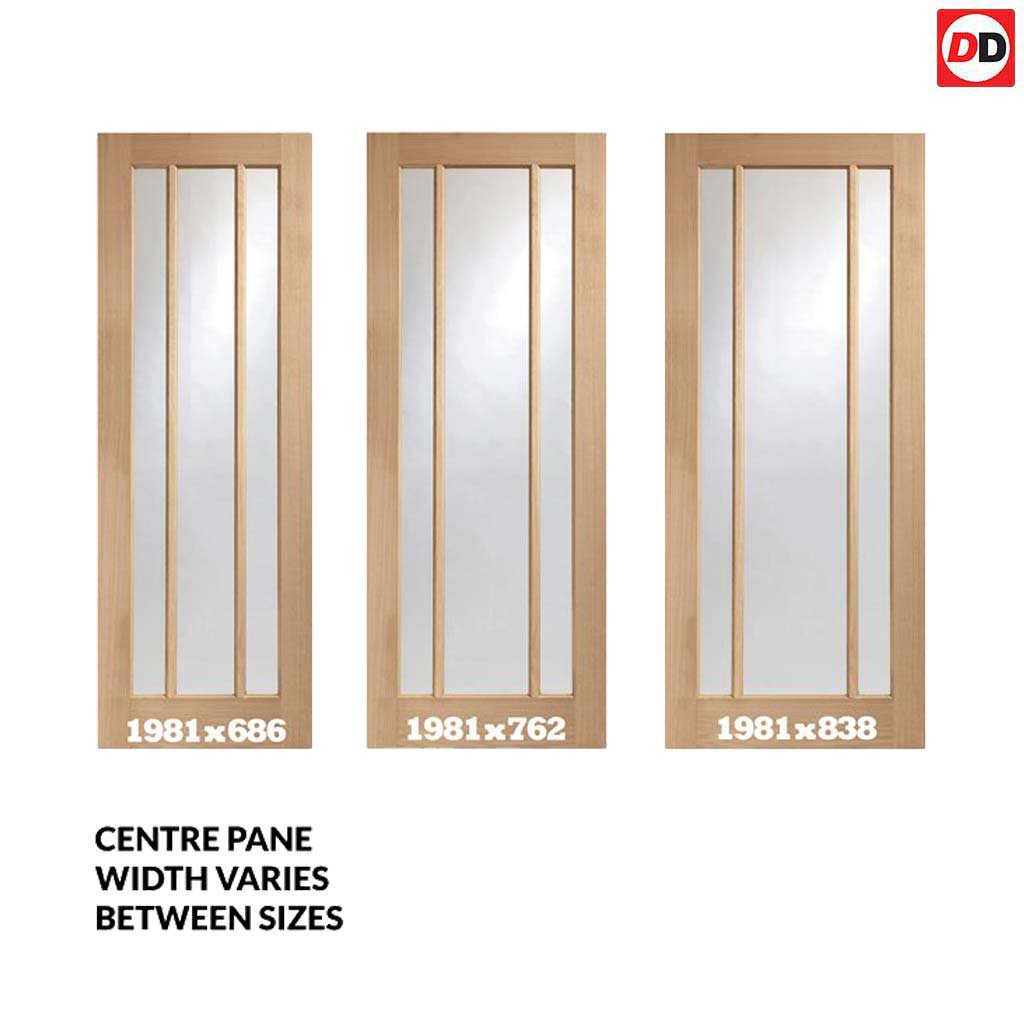Single Sliding Door & Track - Lincoln 3 Pane Oak Door - Clear Glass - Unfinished