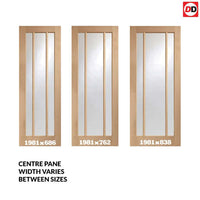 Single Sliding Door & Track - Lincoln 3 Pane Oak Door - Clear Glass - Unfinished