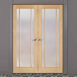 Image: Lincoln Glazed Oak Door Pair - Frosted Glass