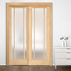 Two Sliding Doors and Frame Kit - Lincoln Glazed Oak Door - Frosted Glass - Unfinished