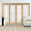 Four Sliding Wardrobe Doors & Frame Kit - Lincoln 3 Pane Oak Door - Frosted Glass - Unfinished