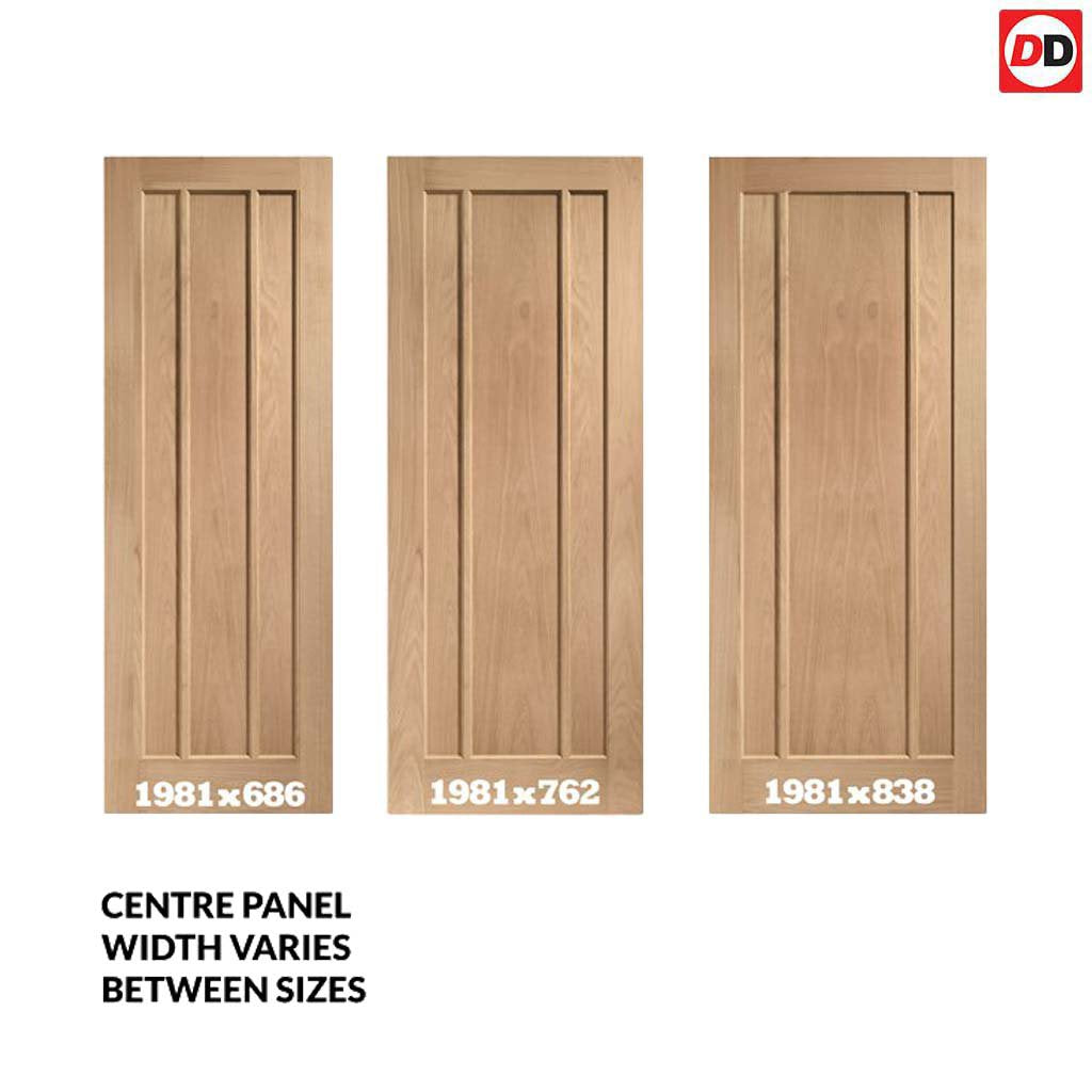 Double Sliding Door & Track - Lincoln 3 Panel Oak Doors - Unfinished