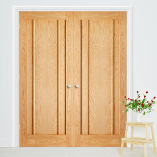 Image: LPD Joinery Bespoke Lincoln 3P Oak Fire Door Pair - 1/2 Hour Fire Rated