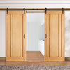 Double Sliding Door & Track - Lincoln 3 Panel Oak Doors - Unfinished
