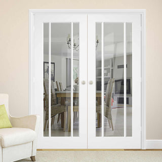 Image: Lincoln 3 Pane Door Pair - Clear Glass - White Primed