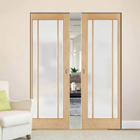 Lincoln Glazed Oak Absolute Evokit Double Pocket Doors - Frosted Glass - Unfinished