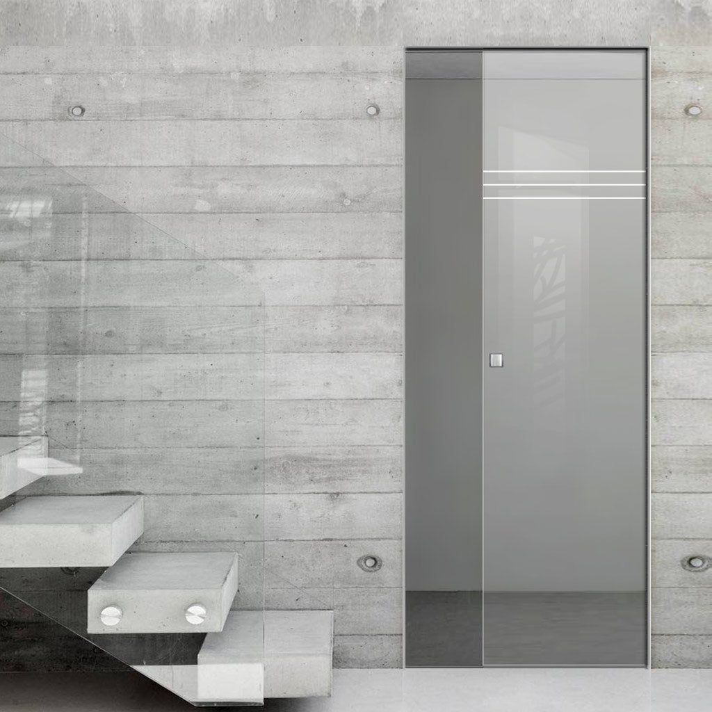 Linton 8mm Clear Glass - Obscure Printed Design - Single Absolute Pocket Door