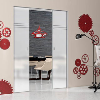 Image: Linton 8mm Obscure Glass - Clear Printed Design - Double Absolute Pocket Door