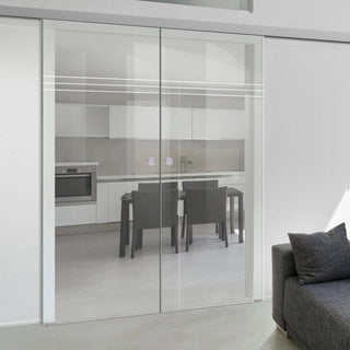 Image: Double Glass Sliding Door - Linton 8mm Clear Glass - Obscure Printed Design - Planeo 60 Pro Kit