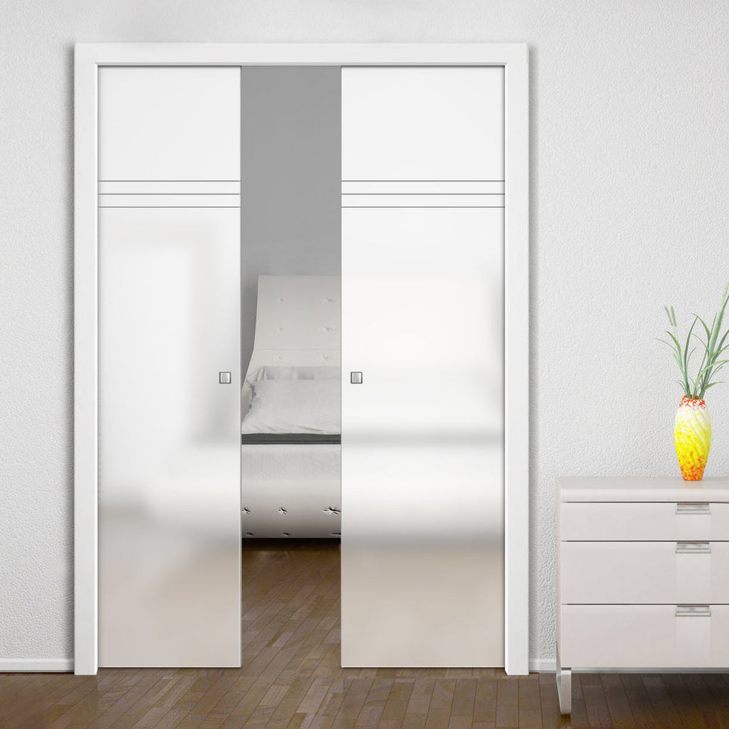 Linton 8mm Obscure Glass - Obscure Printed Design - Double Evokit Pocket Door
