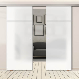 Image: Double Glass Sliding Door - Linton 8mm Obscure Glass - Obscure Printed Design - Planeo 60 Pro Kit