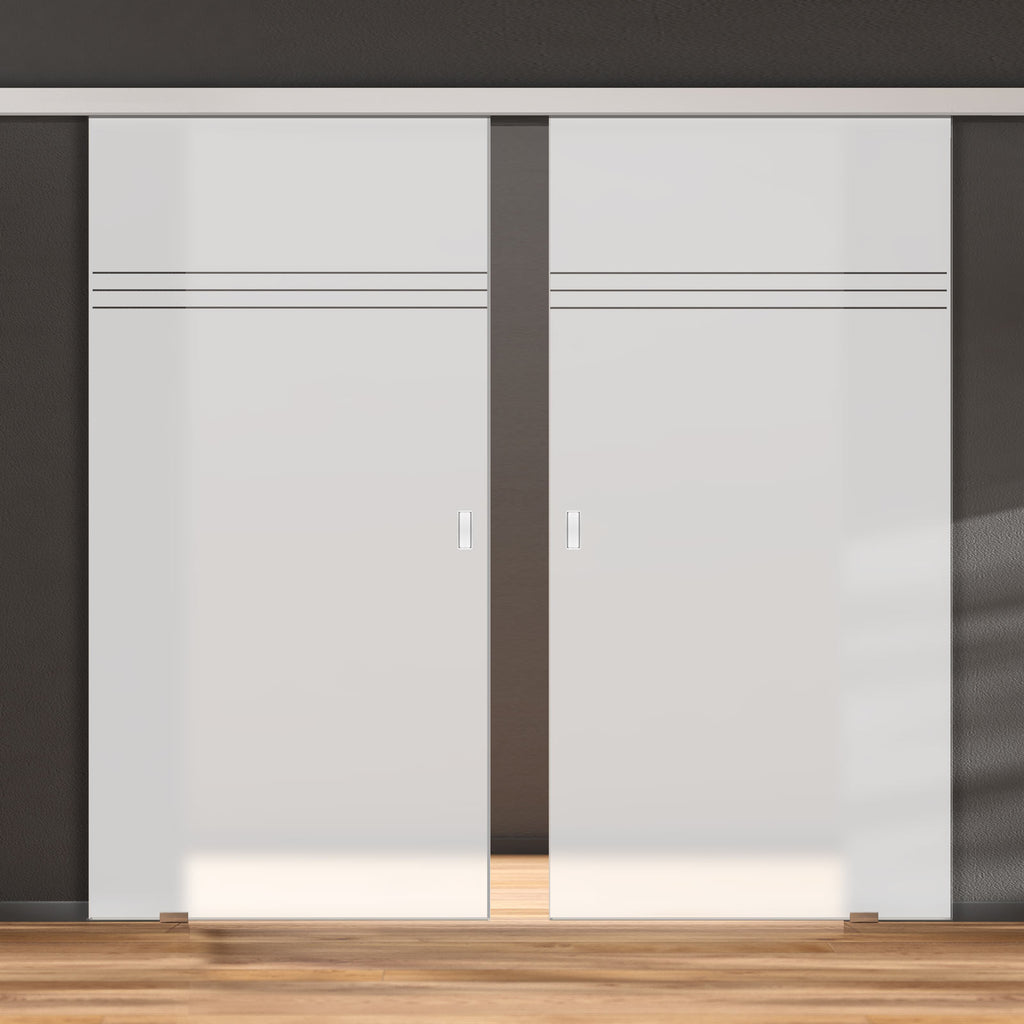 Double Glass Sliding Door - Linton 8mm Obscure Glass - Clear Printed Design - Planeo 60 Pro Kit