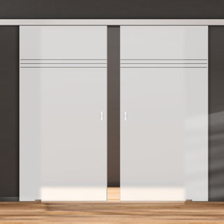 Image: Double Glass Sliding Door - Linton 8mm Obscure Glass - Clear Printed Design - Planeo 60 Pro Kit