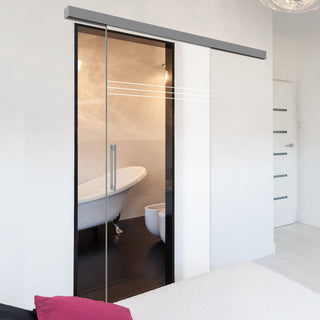 Image: Single Glass Sliding Door - Linton 8mm Clear Glass - Obscure Printed Design - Planeo 60 Pro Kit