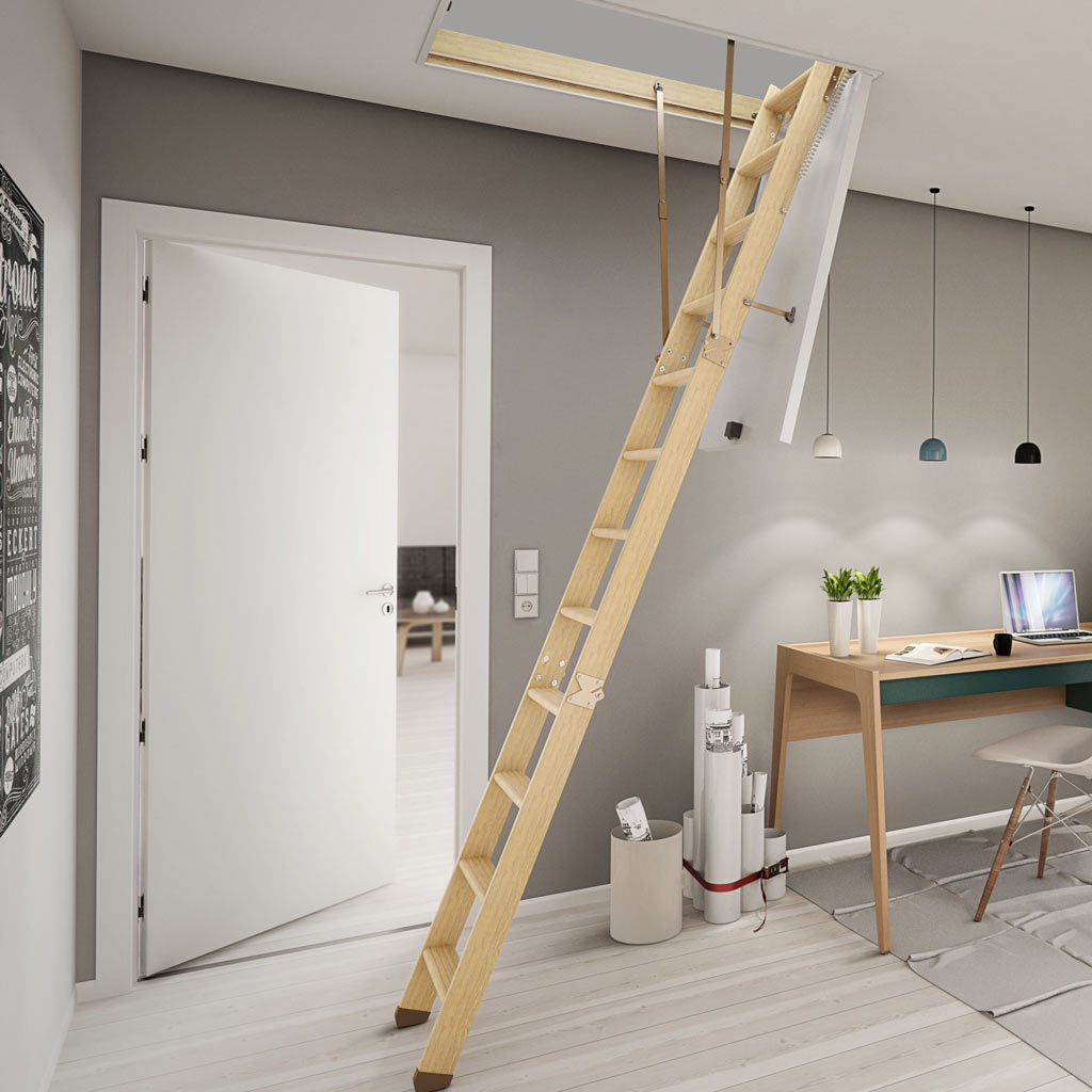 Dolle Wooden Loft Ladder - SW36-5 - Insulated Door, Min - Max Ceiling Height 2810mm - 2830mm