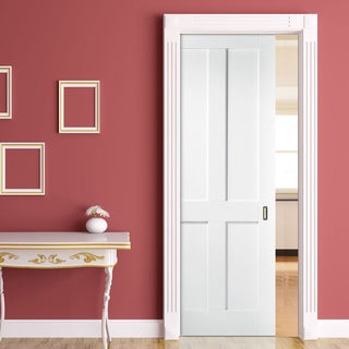 Image: London 4 Panel Single Evokit Pocket Door - White Primed