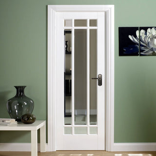 Image: Manhattan Door - Bevelled Clear Glass - White Primed
