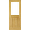 Double Sliding Door & Wall Track - Ely 1L Top Pane Oak Door - Clear Etched Glass - Unfinished