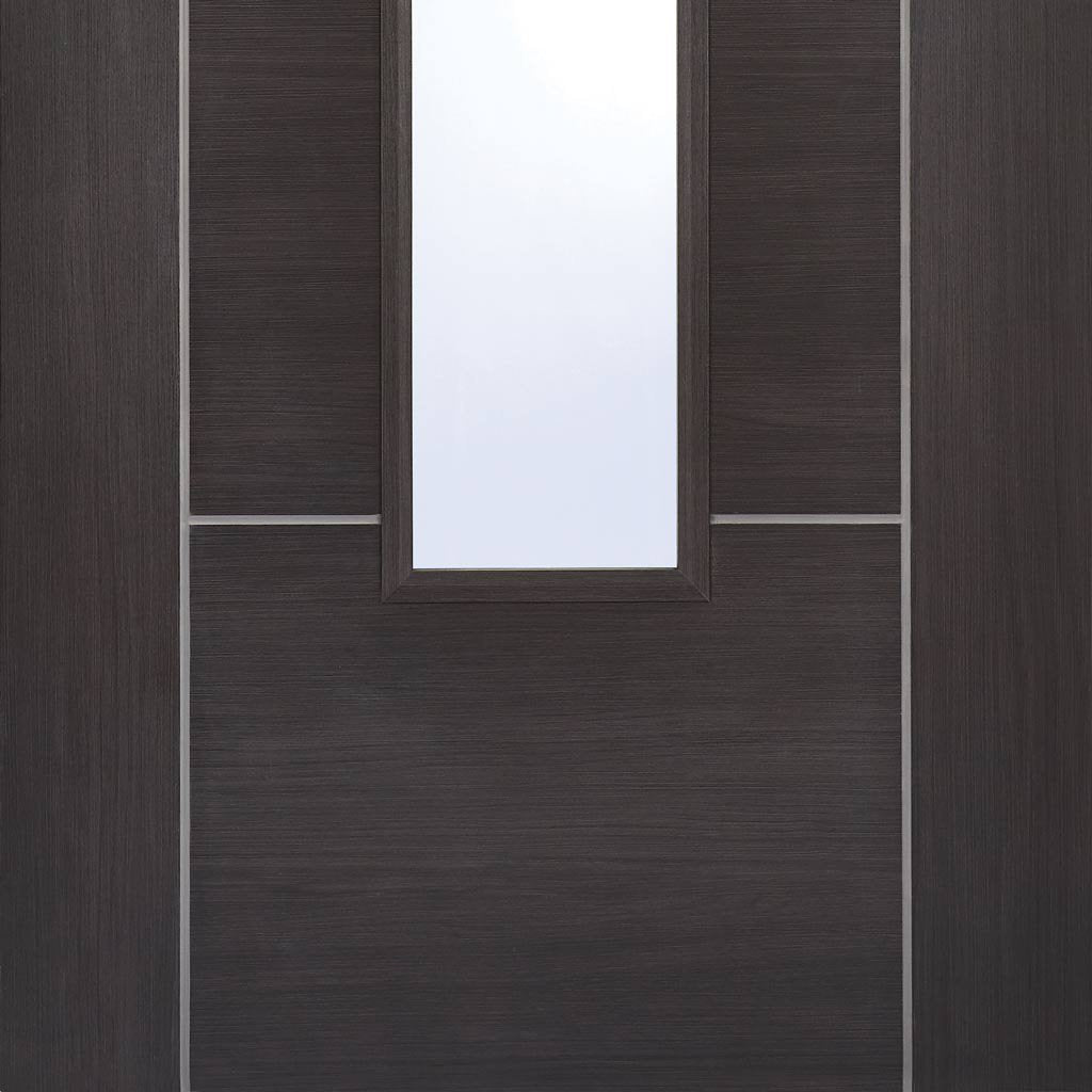 Laminate Vancouver Dark Grey Door Pair - Clear Glass - Prefinished