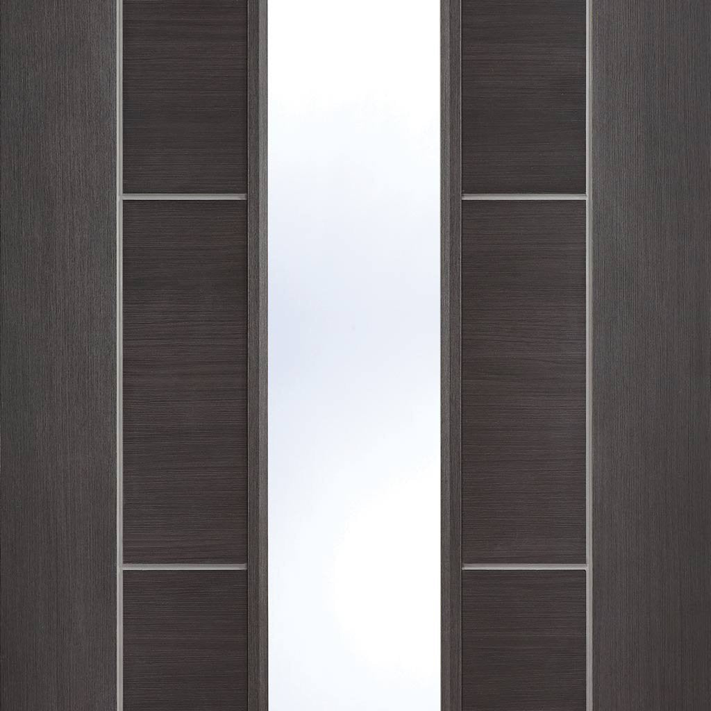 Laminate Vancouver Dark Grey Single Evokit Pocket Door Detail - Clear Glass - Prefinished