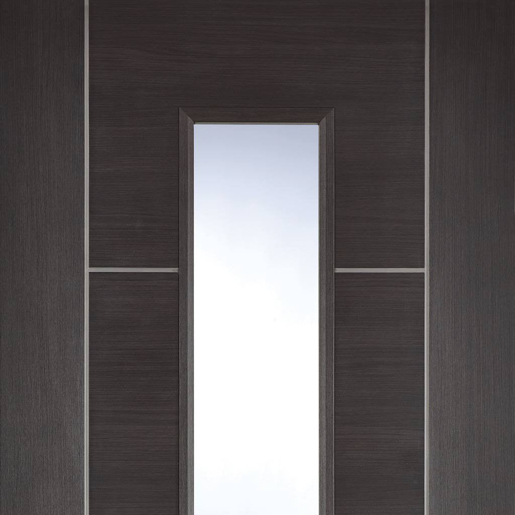 Laminate Vancouver Dark Grey Door Pair - Clear Glass - Prefinished