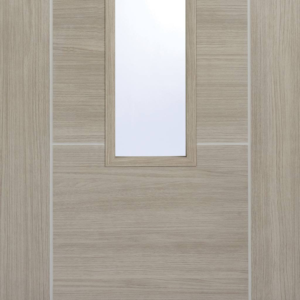 Laminate Vancouver Light Grey Single Evokit Pocket Door Detail - Clear Glass - Prefinished